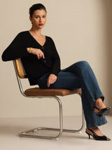 [Bleu Foncé] SilkSilky-FR Long Sleeve Cardigan Femme 009