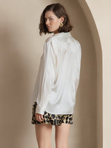 [Blanc] SilkSilky-FR Long Sleeve Lapel Collar Femme Chemise 002