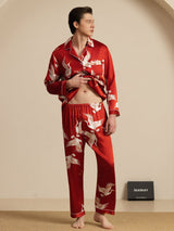 [Rouge Vineux] SilkSilky-FR Long Sleeve Lapel Collar Homme Pyjamas 005