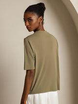 [Olive Brûlée] SilkSilky-FR Half Sleeve Crew Neck Femme T-Shirt 002