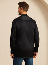 [Noir] SilkSilky-FR Long Sleeve Stand Collar Homme Chemise 002