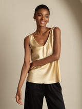 [Champagne] SilkSilky-FR Sleeveless V Neck Top À Fines Brides 005