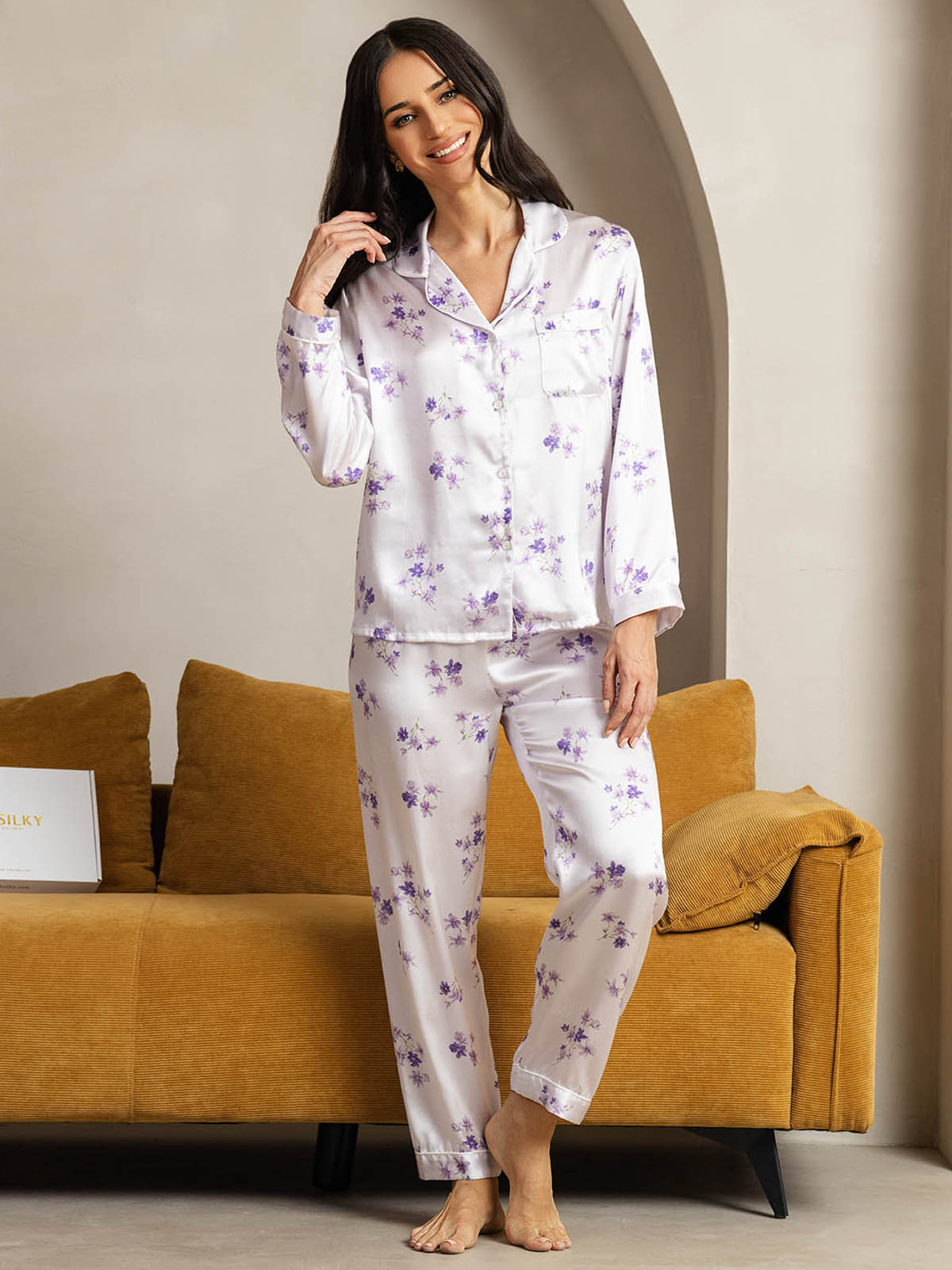 [Floraison de Lilas] SilkSilky-FR Pure Soie Womens Pajamas 001