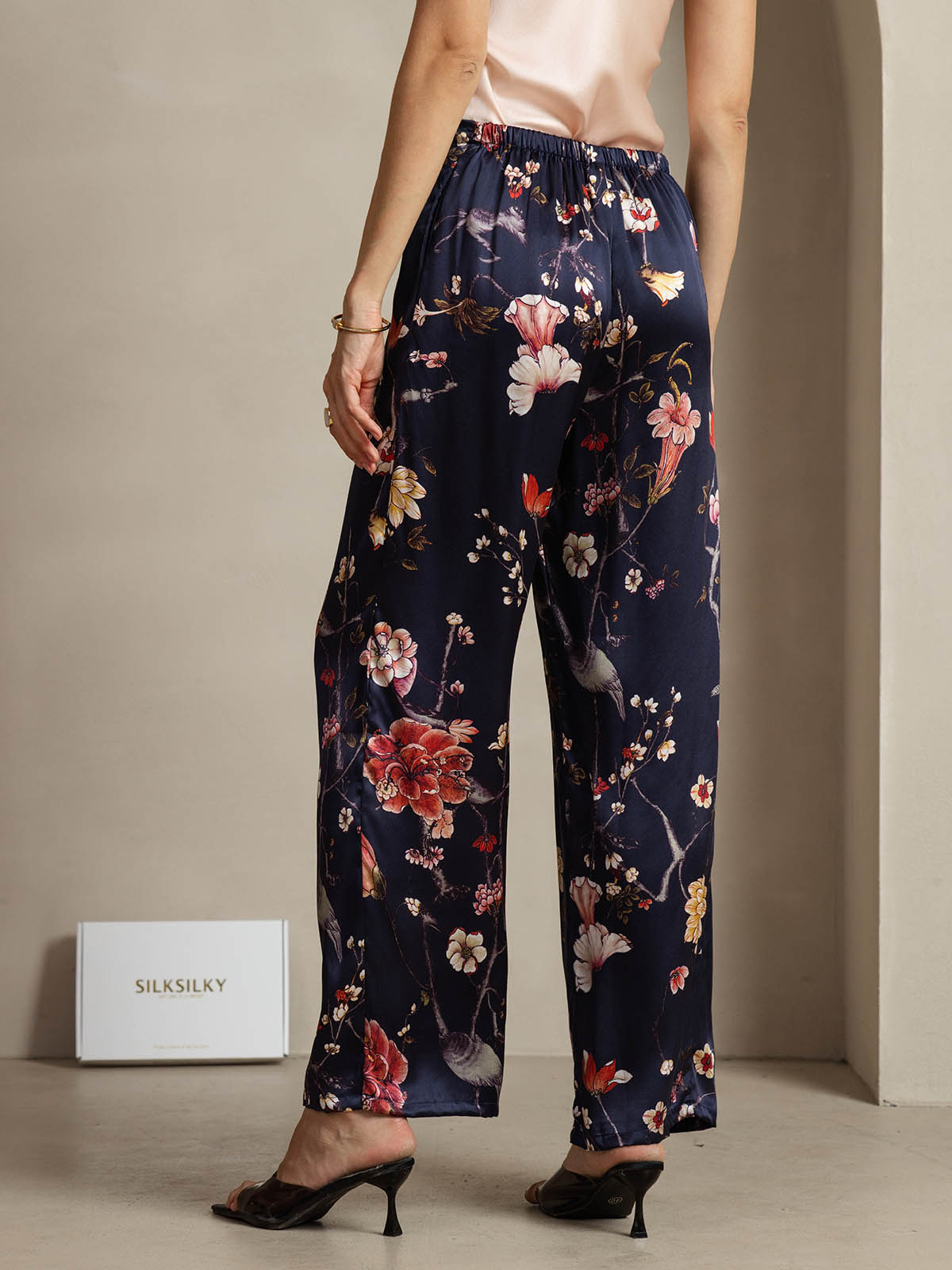 [Floral Marine] SilkSilky-FR 19Momme Soie Womens Pants 002