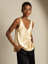 [Champagne] SilkSilky-FR Sleeveless V Neck Top À Fines Brides 001
