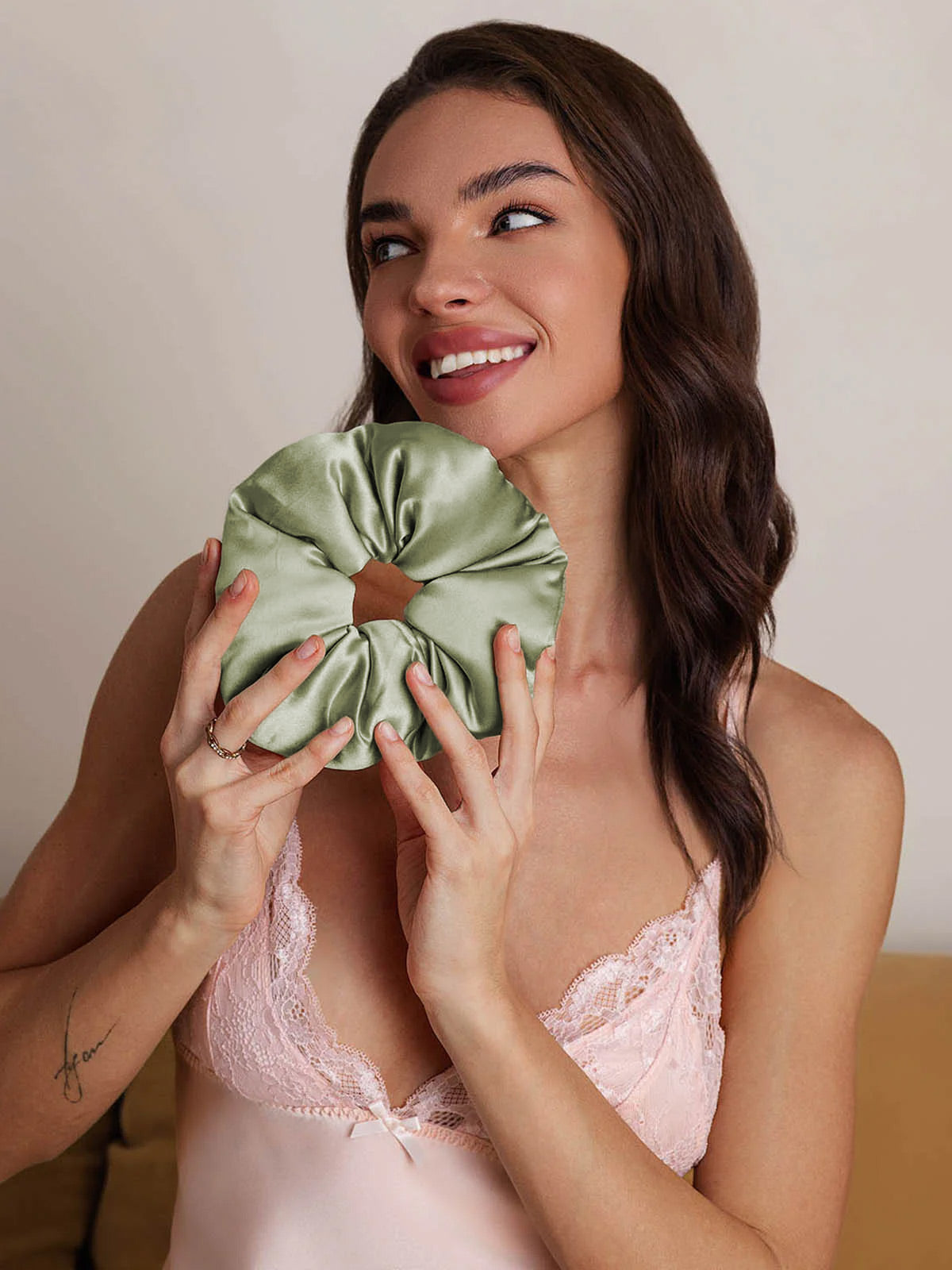 [Vert Clair] SilkSilky-FR Soie Scrunchie 003