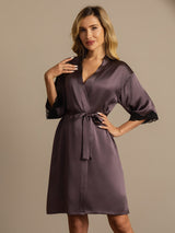 [Gris Pourpre] SilkSilky-FR Manches mi-longues Femme Peignoir 005