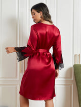 [Rouge Foncé] SilkSilky-FR Pure Soie Sans manches Col en V Chemises de nuit 012