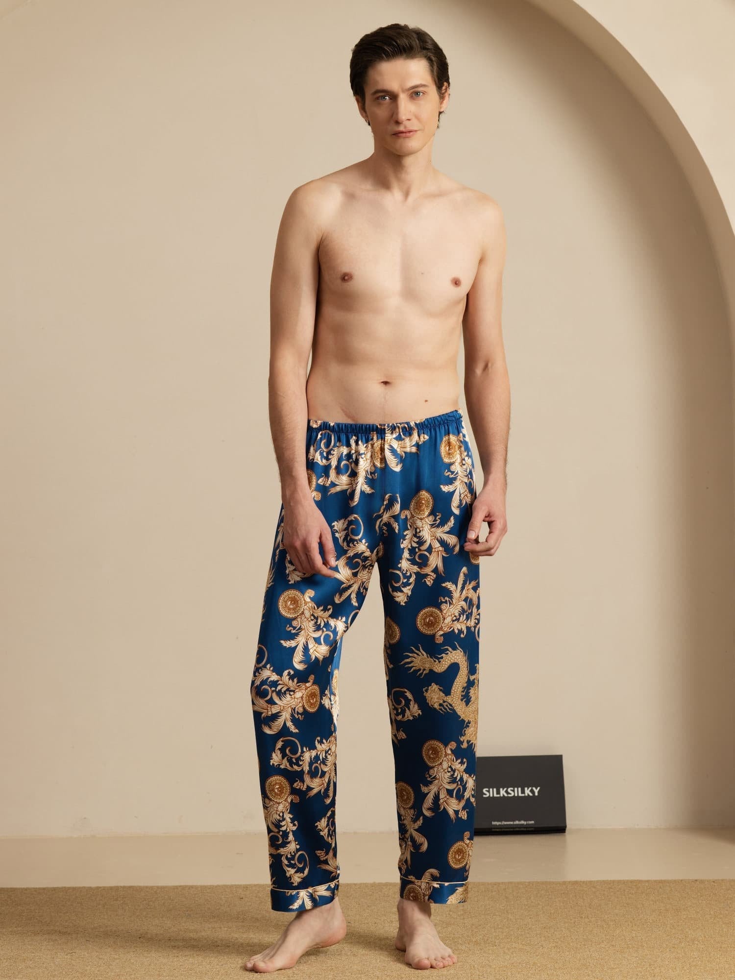[Dragon Navy] SilkSilky-FR Mens Sleep Bottoms 006