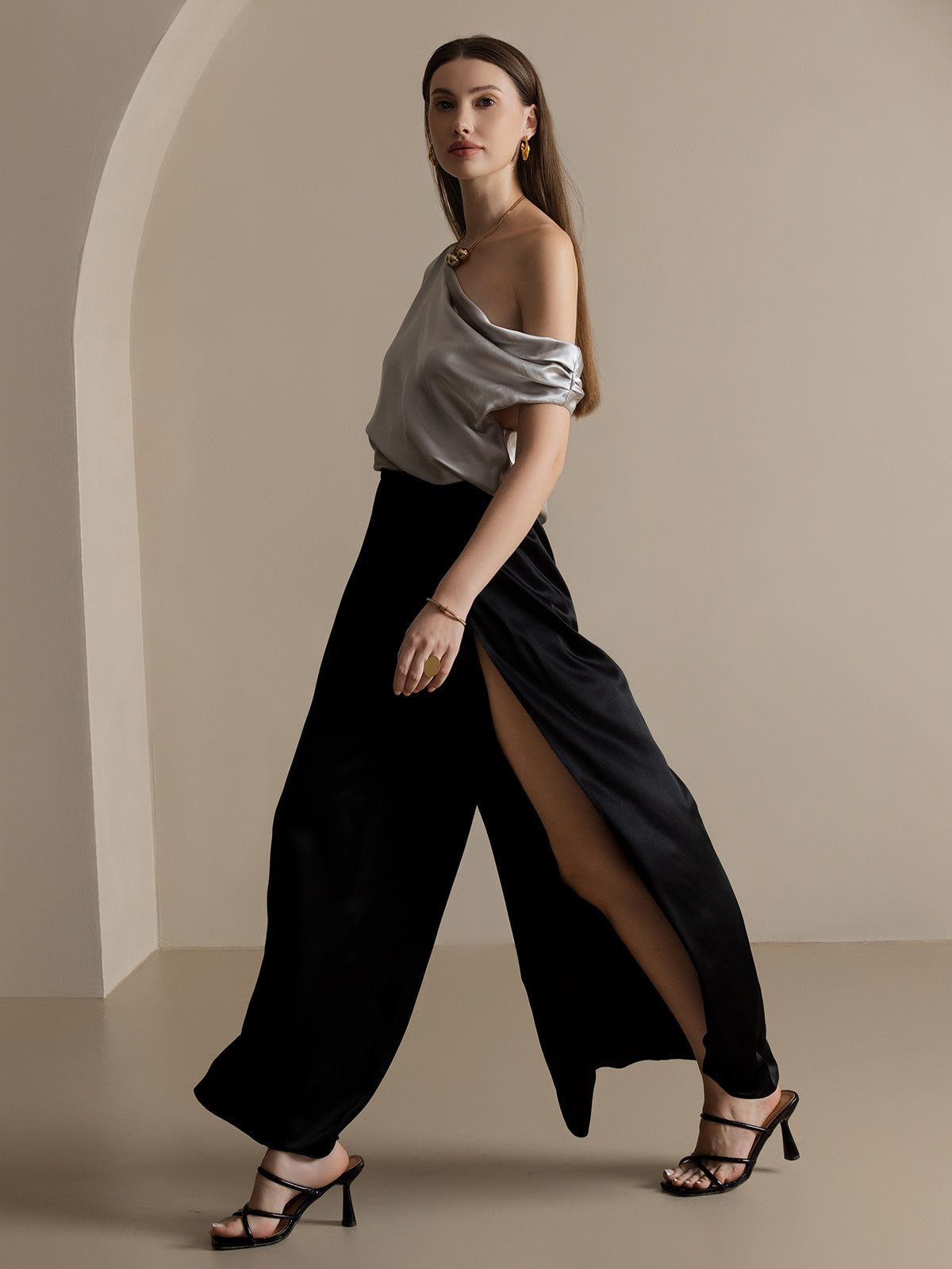 [Noir] SilkSilky-FR 19Momme Soie Womens Pants 008