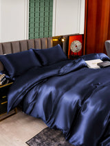 [Bleu Foncé] SilkSilky-FR 25Momme Parure de Lit Soie 006