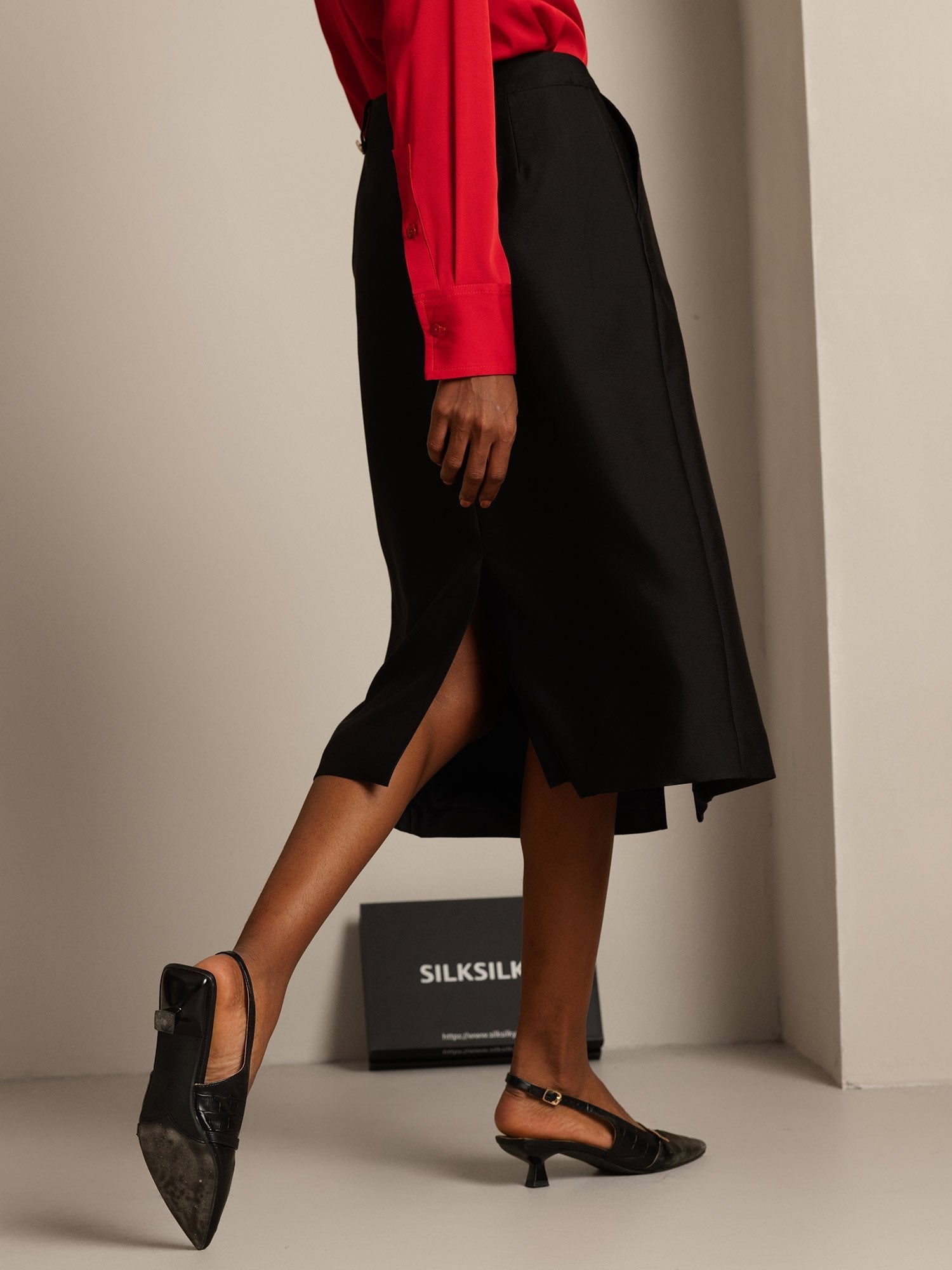 [Noir] SilkSilky-FR 32Momme Soie Skirt 002,