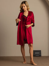 [Rouge Vineux] SilkSilky-FR Manches mi-longues Col V Peignoir&Robe de Chambre 008