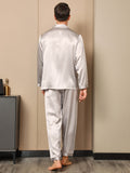 SilkSilky FR 19Momme Pure Soie Manches longues Revers Homme Pyjamas Gris 006