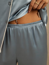 [Bleu Grisâtre] SilkSilky-FR Manches longues Col Cranté Femme Pyjamas 005