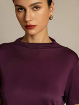 [Violette] SilkSilky-FR 100% Silk Jersey Short Sleeve Mock Neck Femme T-Shirt 004