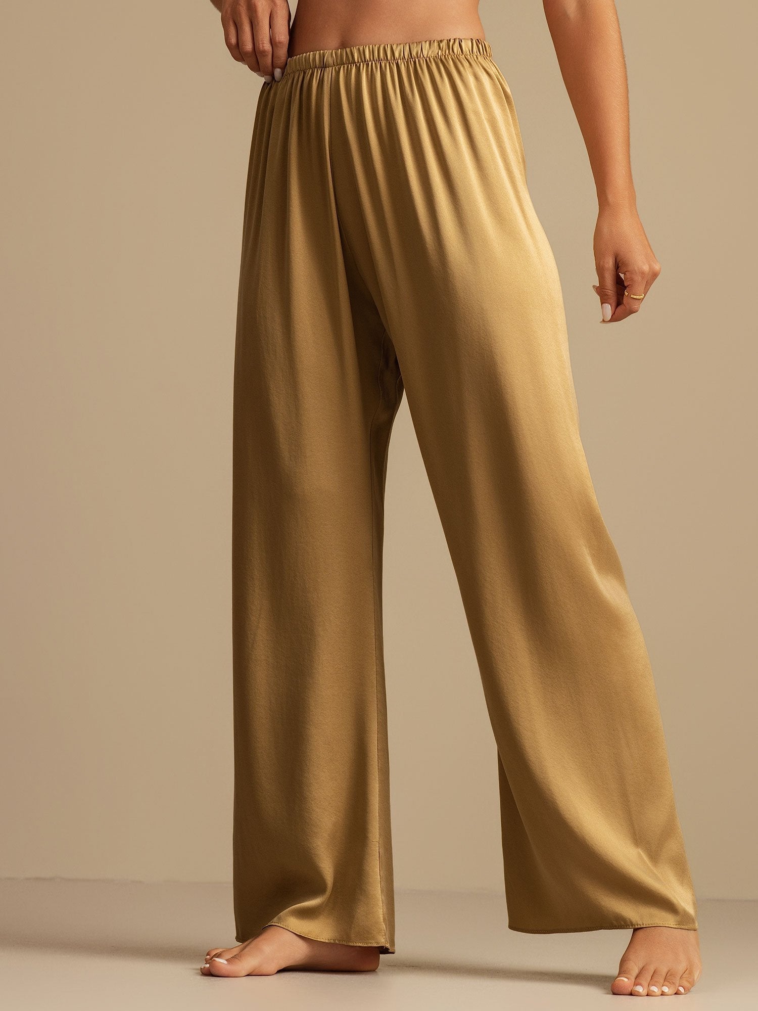 [Tan] SilkSilky-FR 19Momme Soie Womens Sleep Bottoms 004,