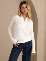 [Blanc] SilkSilky-FR Long Sleeve Blouse 001