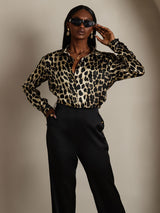 [Leopard] SilkSilky-FR Long Sleeve Lapel Collar Femme Chemise 006