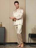 SilkSilky FR Pure Soie Manches longues Revers Homme Pyjamas Tan 002