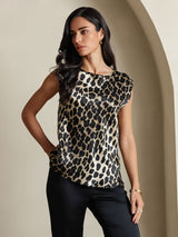 [Leopard] SilkSilky-FR 19Momme Soie Col Rond Femme T-Shirt 005
