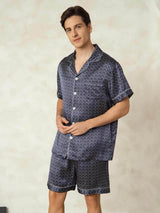 [Ginkgo Marine] SilkSilky-FR Manches courtes Col Cranté Homme Pyjamas 003