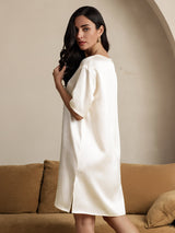 [Beige] SilkSilky-FR Half Sleeve V Neck Chemises de nuit 002
