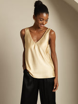 [Champagne] SilkSilky-FR Sleeveless V Neck Top À Fines Brides 006