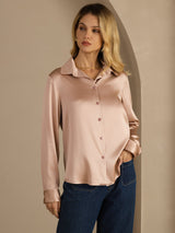 [Toscane] SilkSilky-FR Long Sleeve Lapel Collar Femme Chemise 002
