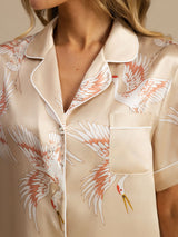 [Champagne] SilkSilky-FR Short Sleeve Lapel Collar Femme Pyjamas 005