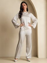 [Gris Clair] SilkSilky-FR Long Sleeve Boat Neck Blouse 008