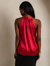 [Rouge Vineux] SilkSilky-FR Sleeveless Halter Femme T-Shirt 002
