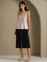 [Gris Ombre] SilkSilky-FR Sleeveless V Neck Top À Fines Brides 007