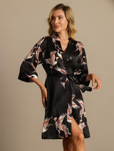 [Noir] SilkSilky-FR 3/4 Sleeve Femme Peignoir 008