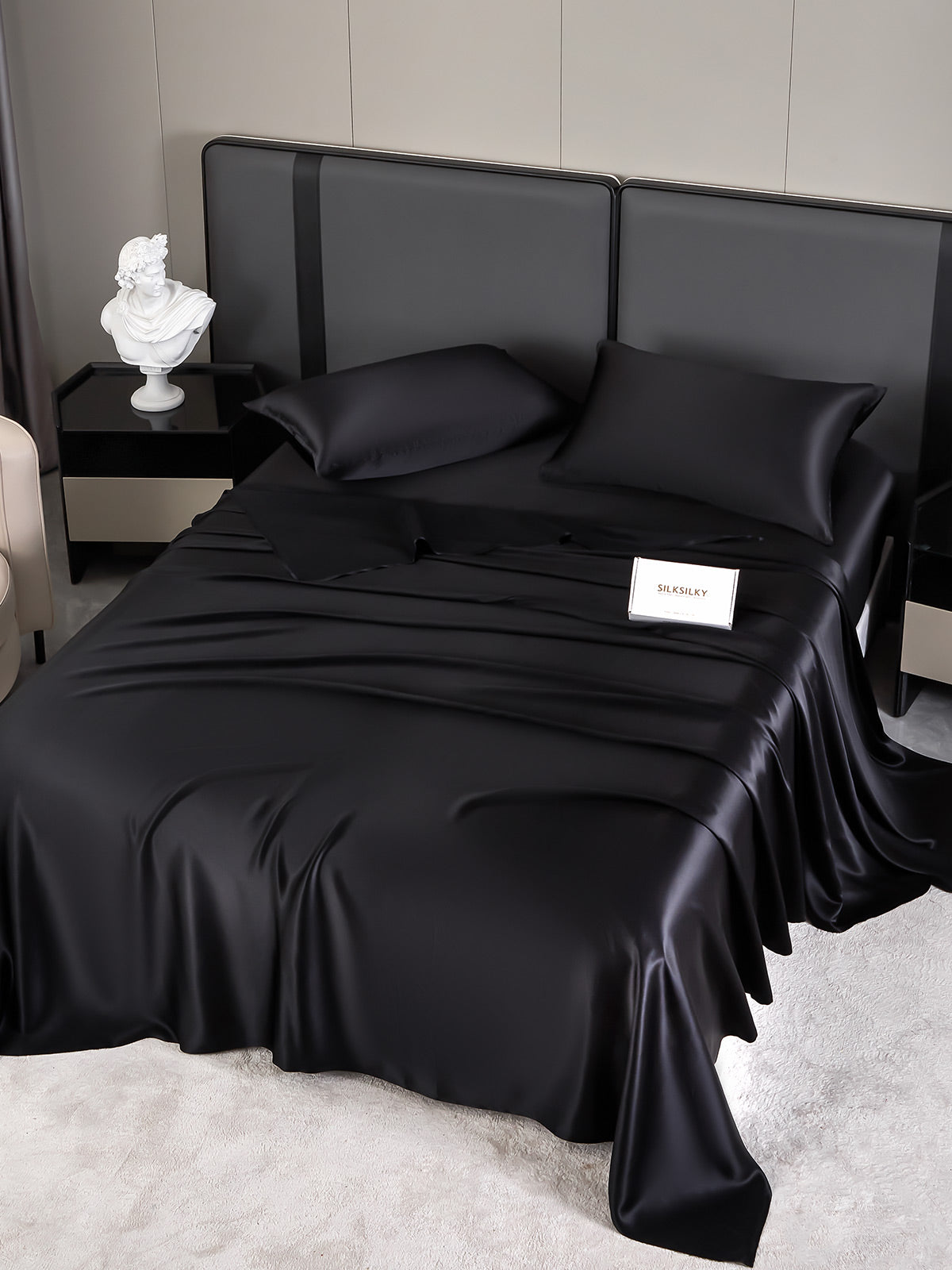 SilkSilky FR 19Momme Pure Soie Bedding Set Noir 002