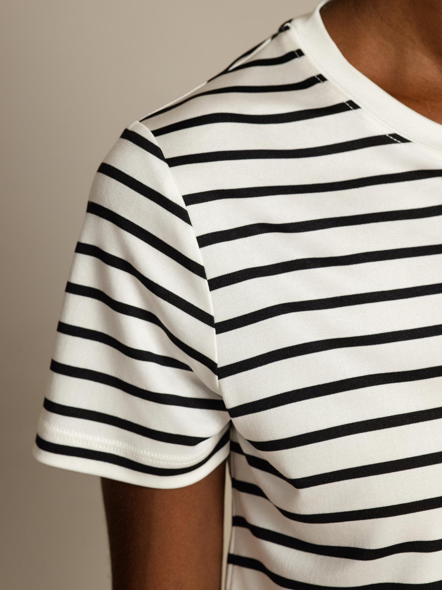 [RayureBlanche] SilkSilky-FR Soie Col Rond Femme T-Shirt 004