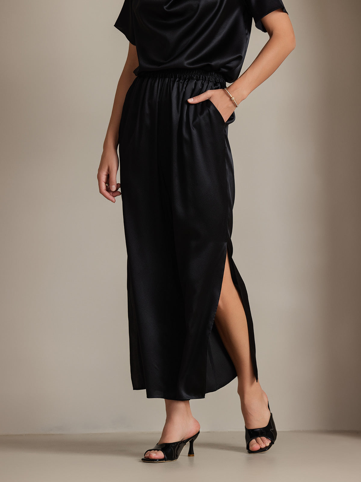 [Noir] SilkSilky-FR 19Momme Soie Womens Pants 003