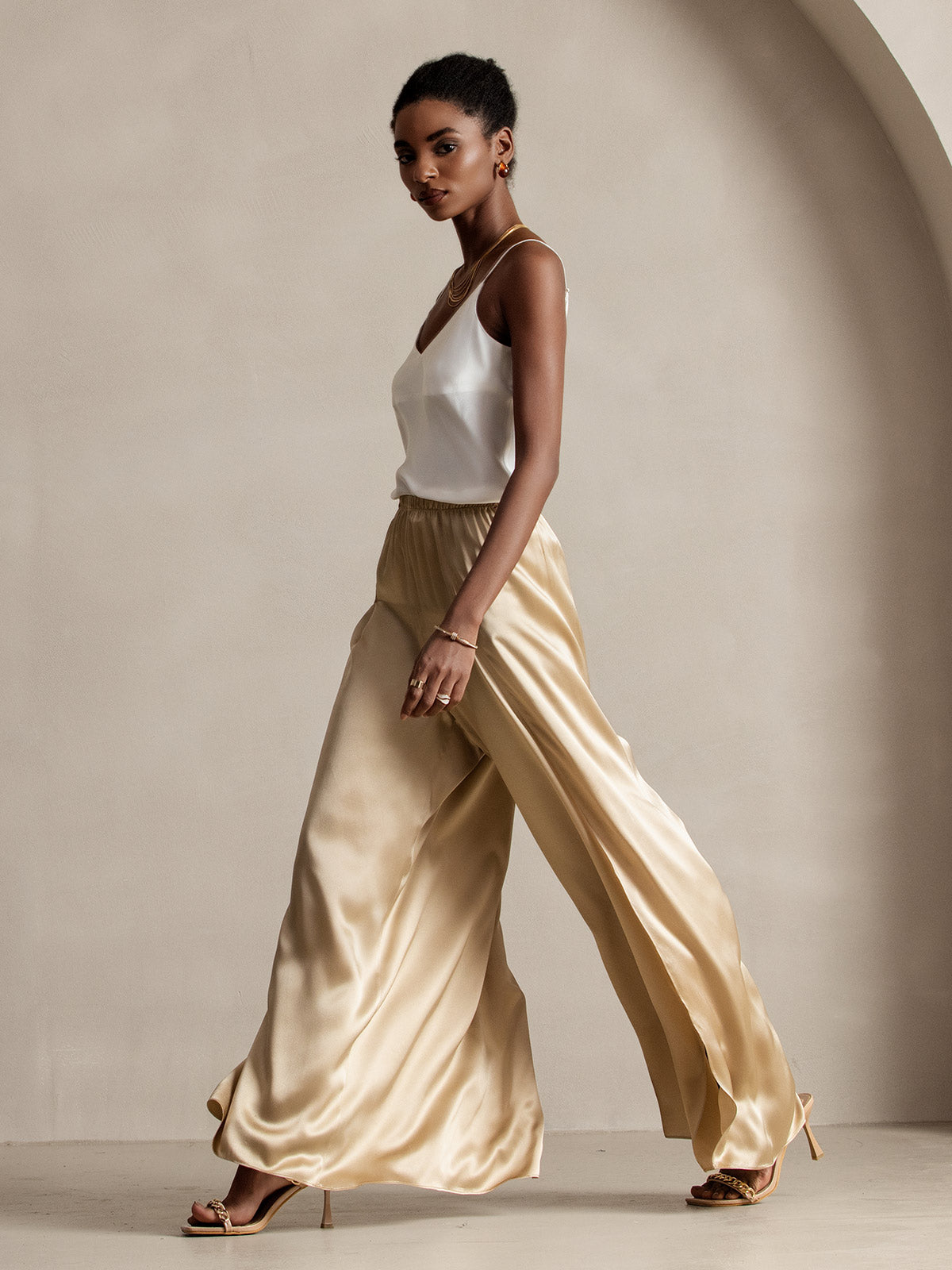 [Champagne] SilkSilky-FR 19Momme Soie Womens Pants 007