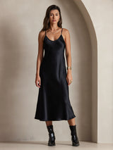 [Noir] SilkSilky-FR Sleeveless V Neck Robes 003
