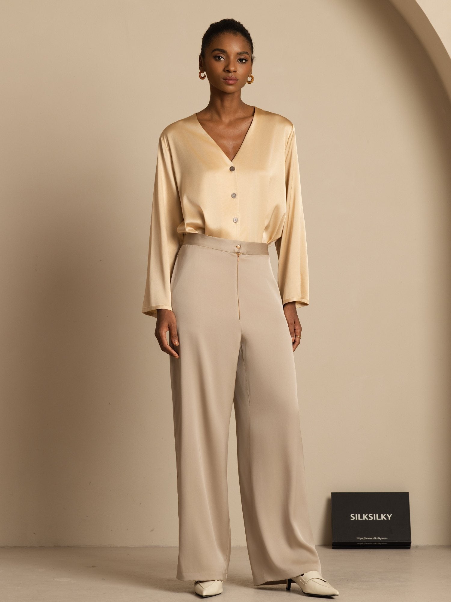 [Tan] SilkSilky-FR 19Momme Soie Womens Pants 007