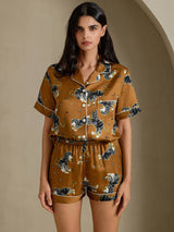 [Lion Brun] SilkSilky-FR Short Sleeve Notch Collar Femme Pyjamas 004
