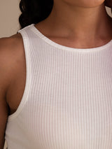 [Blanc] SilkSilky-FR Sleeveless Crew Neck Top À Fines Brides 005