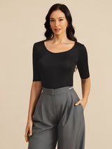 [Noir] SilkSilky-FR Half Sleeve Femme T-Shirt 005