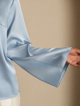 [Bleu Grisâtre] SilkSilky-FR Long Sleeve Boat Neck Blouse 005