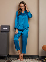 [Bleu Royal] SilkSilky-FR Long Sleeve Lapel Collar Femme Pyjamas 003
