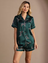 [Zèbre Émeraude] SilkSilky-FR Short Sleeve Lapel Collar Femme Pyjamas 001