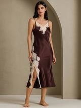 [Café] SilkSilky-FR Sleeveless V Neck Chemises de nuit 001