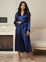 [Bleu Foncé] SilkSilky-FR Long Sleeve Femme Peignoir 006