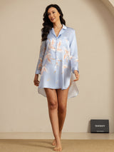 [Bleu Clair] SilkSilky-FR Long Sleeve Lapel Collar Chemise pour dormir 007