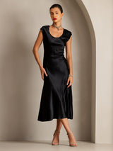 [Noir] SilkSilky-FR Cap Sleeve Robes 005